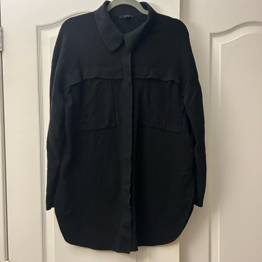 COS Cotton Silk Wool Oversized Shirt Jacket Shacket Button Up Cardigan Sweater